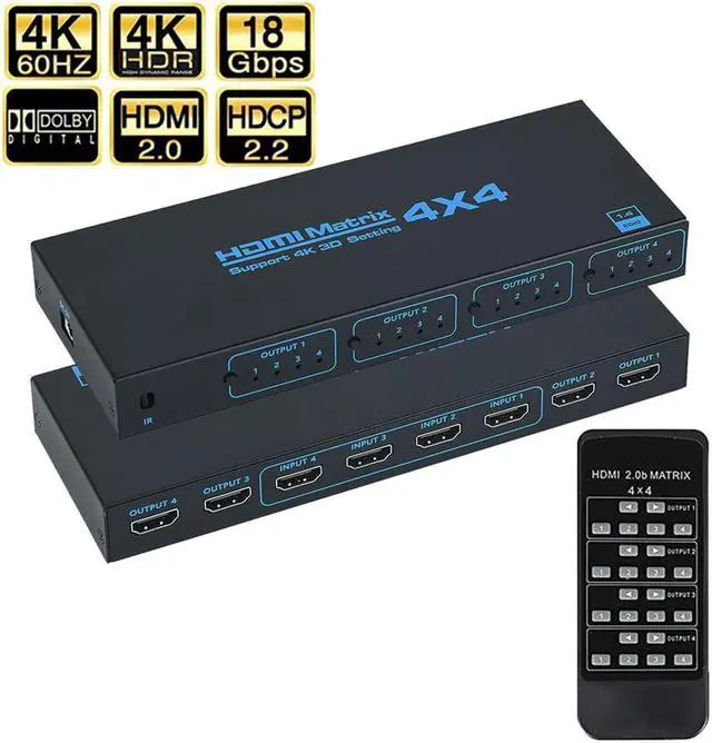 Main image of Jansicotek HDMI-compatible Matrix Switch 4x4, 4K Matrix Switcher Splitter 4 In 4 Out Box with IR Remote Control Support 4K@30Hz 3D 10.2Gbps, HDMI 1.4, 1080P@60Hz, 3D, YUV 4:2:0