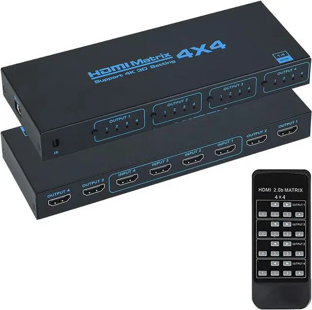 Main image of Jansicotek 4K 4x4 HDMI-compatible Matrix Switch Switcher Splitter 4 In 4 Out Box with IR Remote Control Support 4K@30Hz 3D 10.2Gbps, HDMI 1.4, 1080P@60Hz, 3D, YUV 4:2:0
