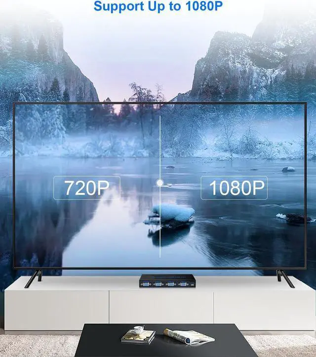 Alt view image 4 of 8 - 4 Port Powered VGA Splitter 4 in 3 Out 250Mhz Video Distribution Duplicator for 4 Devices to 3 Monitors Projector