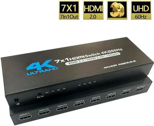Main image of HDMI Switch 7 in 1 Out,  7x1 Power HDMI Switch 7 Ports w/Remote Control, 4Kx2K@60Hz 3D Full HD Distributor for PS4 Fire Stick HDTV