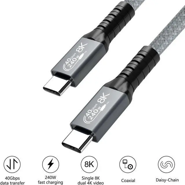 Main image of USB C to USB C Video Cable 8K@60Hz, USB4 C Monitor Cable Supports 8K UHD Display/40Gbps High-Speed Data Transfer/240W PD Compatible with Thunderbolt 3/4 MacBook, iPad Pro, Samsung, HP, Dell - 5FT
