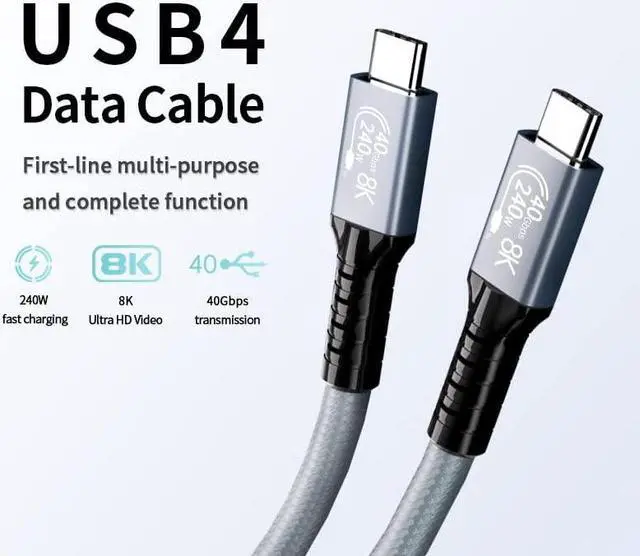 Alt view image 2 of 7 - USB 4.0 240W Fast Charging 40Gbps Data Type-C Cable - Thunderbolt 3/4 Compatible, 8K@60Hz Video, Dual 4K Video - for All USB-C Devices, Hub, eGPU, Gaming PC (4ft)