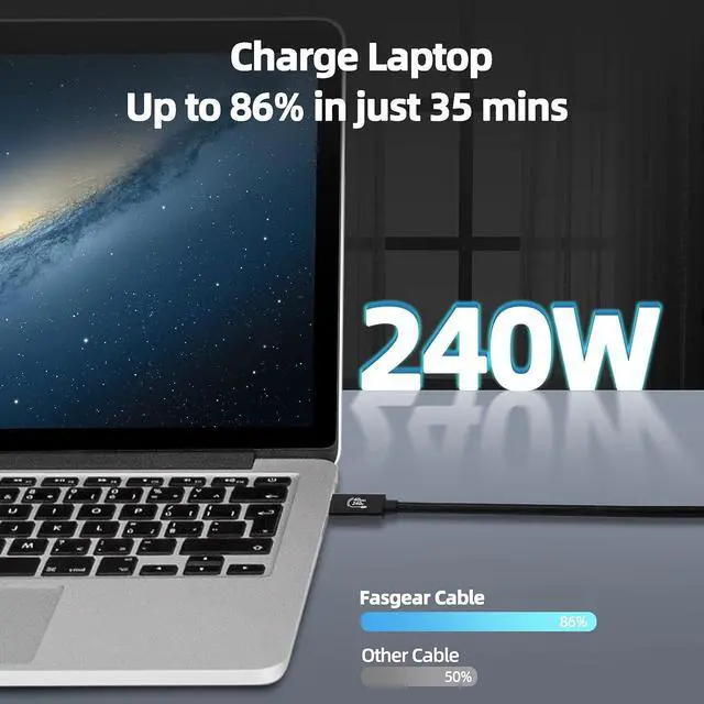 Alt view image 3 of 8 - 8K@60Hz USB4 Cable Braided, 40GBps Data Transmission, 240W (48V5A) PD Super Fast Charge, 8K@60Hz Ultra HD Display for Thunderbolt 3/4, Mobile Phone, Notebook, MAC, SSD, PD3.1 and QC4.0 (1.5FT)