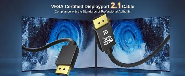 Alt view image 2 of 7 - 10ft (3m) VESA Certified DisplayPort 2.1 Cable - 8K 60Hz HDR10 - Ultra HD 4K 144Hz Video - DP 2.1 Cable/Cord - for Gaming Monitor, PC Monitors/Displays - DisplayPort to DisplayPort Cable