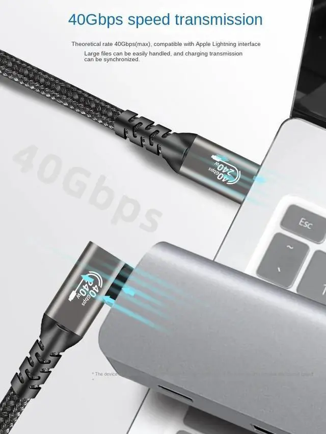Alt view image 4 of 7 - 40Gbps USB 4.0 Gen 3 Cable 3.3 ft Right Angle, Braided USB4.0 C to C CableThunderbolt 3/4 Compatible, Support 8K 60Hz Video Output, PD 240W 5A Fast Charging for Laptop, Dell, Phones, Docking etc