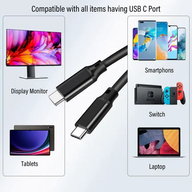 Alt view image 6 of 7 - USB-C to USB-C 3.2 Gen 2x2 Adapter Charger Cable,100w Fast Charger, 20Gbps High-Speed, USB-IF Certified,4K@60Hz Video Output for iPad, Samsung Galaxy, Tablets, Laptops, 6.6 Foot, 2Pack, Black