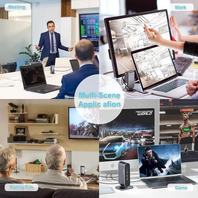 Alt view image 7 of 8 - 12 in 1 USB C Laptop Docking Station for Notebook Laptop USB C Hub Multiport Adapter Dongle Dock,USB C to HDMI+VGA+Ethernet+100W USB C Power Charging Port+4USB+SD/TF+Audio+USB-C data port