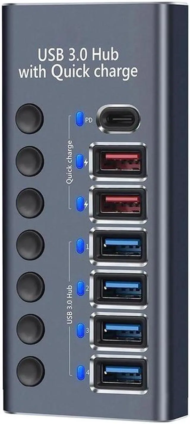 Main image of Powered USB 3.0 Hub,  7 Ports USB Data Hub Splitter [4 USB 3.0 Data Transmission Ports + 2 Smart Charging Ports + 1 PD Charging Port] USB Extension for Mouse, Keyboard, Hard Drive or More USB Devices