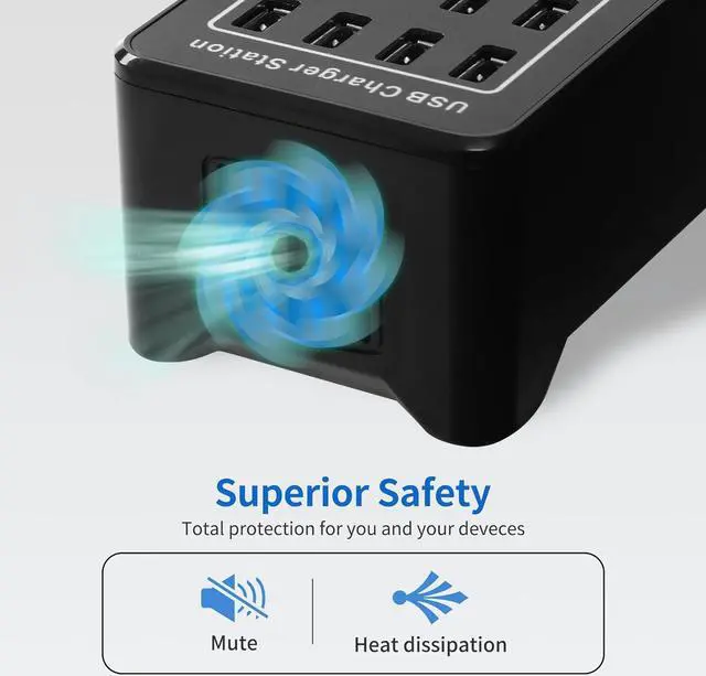 Alt view image 3 of 7 - 20 Ports USB Charger, 100W 20A Desktop USB Charging Station with iSmart Multiple Port, Compatible Smartphones,Tables,and More Devices - Black