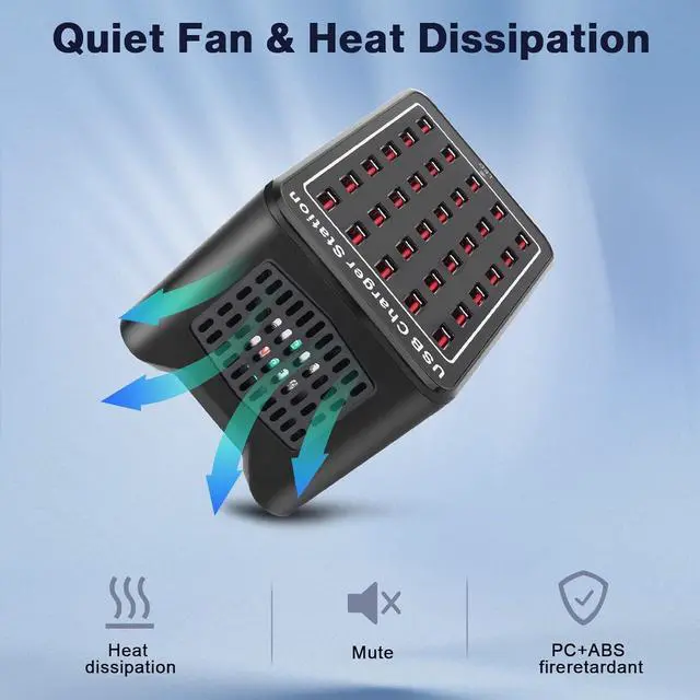 Alt view image 4 of 7 - 30-Port 150W (30 A) USB Charging Station, Home-Sized Desktop USB Fast Charger, Multiple USB Desktop Chargers for Hotels, Schools, Shops, Shopping malls and Travel - Black