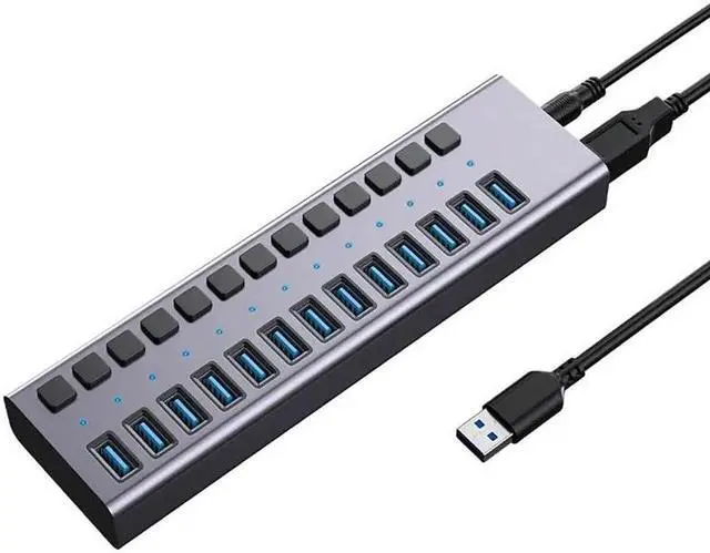 Main image of Powered USB 3.0 Hub16 Ports 90W Powered USB Hub Aluminum USB Splitter with Individual On/Off Switches and 12V/7.5A Power Adapter for PC, Laptops, MacBook Pro/Air, iMac