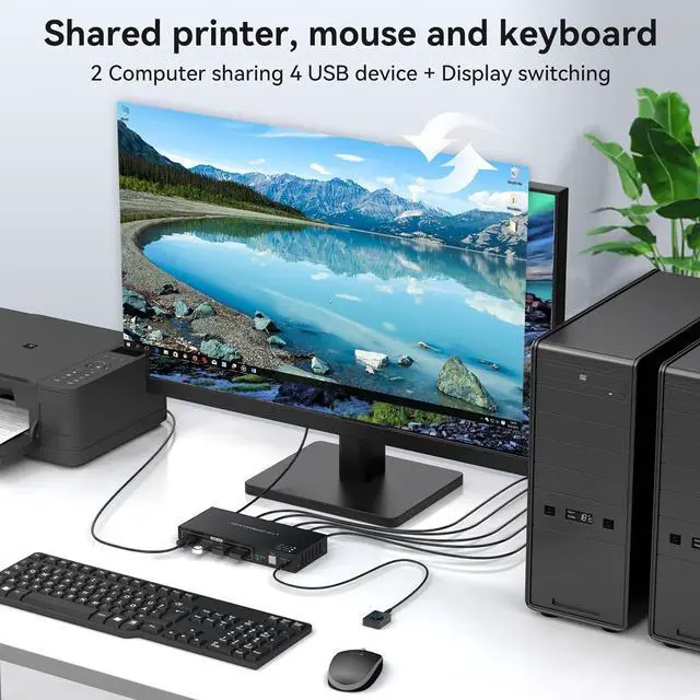 Alt view image 3 of 7 - DP KVM Switch 1 Monitors 2 Computers Display Port DisplayPort 1.4 8K@60Hz 4K@120Hz Displayport kvm Switch 1 Monitor 2 Computer to Share 4 USB 3.0 Ports,Wired Controller and 2 Cables Included