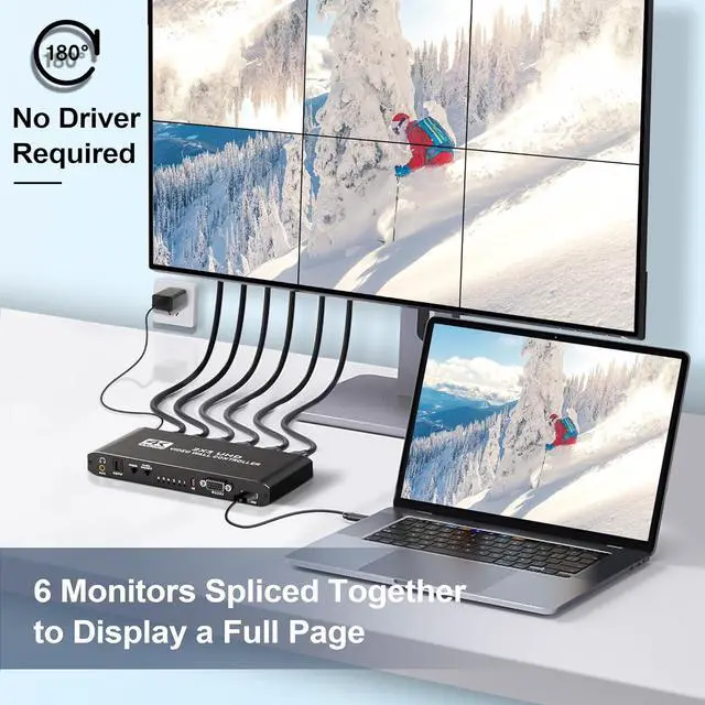 Alt view image 2 of 8 - 4K Video Wall Controller 2x3 Video Wall Processor with RS232,Support 14 Display Modes: 1x1, 1x2, 1x3, 1x4, 1x5,1x6, 2x1, 2x2, 2x3, 3x1, 3x2, 4x1,5x1, 6x1, 6-Screen Splicing Display Controller