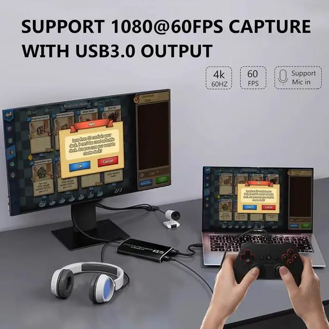 Alt view image 5 of 7 - 4K Capture Card, Video Capture Card 1080P 60FPS,HDMI Capture Card Switch with Microphone, Game Capture Card USB 3.0 C for Live Streaming Video Recording, Screen Capture Device for PS4/PC/OBS/DSLR