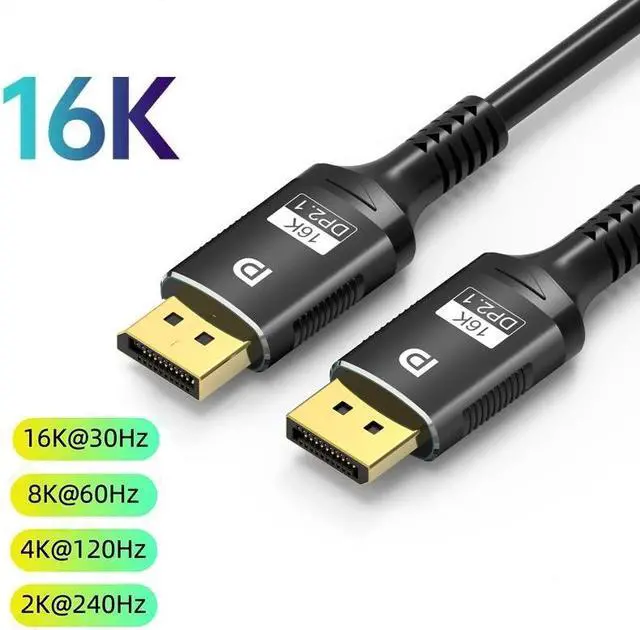 Main image of 10FT DisplayPort 2.1 Ultra HD 16K 10K 8K DP1.4 DP1.2 HBR3 16K(15360x8640)@30Hz 10K/8K@60Hz/120Hz 4K@165Hz 144Hz High Speed 80Gbps HDCP 3D Slim and Flexible DP to DP Cable