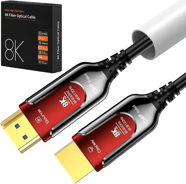 Main image of 50FT Long Gaming HDMI2.1 Fiber Optic Cable, 48Gbps High Speed HDMI Cord 4K120 144Hz eARC HDCP 2.2&2.3 Compatible for PS5, SoundBar, AVR, UHD TV RTX 3090, in Wall Plenum-Rated Cables for Pipes,