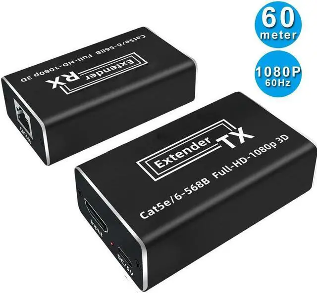 Main image of Jansicotek HDMI Extender 196ft 60m,1080p HDMI to RJ45 Network Repeater Over Single Cat5e Cat 6 LAN Cable (Tx + Rx)