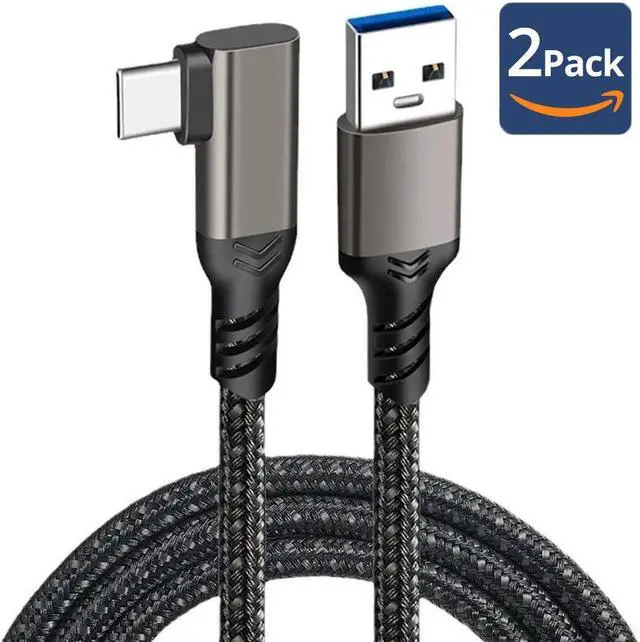Main image of USB-A to USB-C 3.1 Gen 2 Adapter Charger Braided Cable, Right Angle Fast Charger, 10Gbps High-Speed, USB-IF Certified, for Apple 15, iPad, Samsung Galaxy, Tablets, Laptops, 3.3 Foot, 2Pack, Black