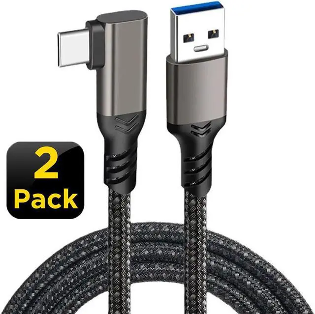 Main image of USB A to USB C Right Angle Braided Cable 2Pack(10ft+10ft), USB 3.1 Gen 2 10Gbps 3A 60W Fast Charge ,for PD Docking Station,T5 LaCie SSD,Hard Drives,MacBook Pro,iPad Pro 2018,Black