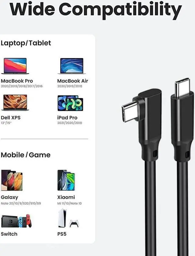 Alt view image 7 of 7 - Elbow USB C to USB C Cable 2Pack(6.6ft+6.6ft), USB 3.2 Gen 2X2 20Gbps 5A 100W Fast Charge, 4K@60Hz Video ,for PD Docking Station,T5 LaCie SSD,Hard Drives,MacBook Pro,iPad Pro 2018,Black
