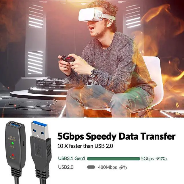 Alt view image 5 of 7 - USB 3.0 Active Extension Cable 16 Feet, Long USB Type-A Male to Female Extender Cord, Built-in 1 Signal Booster Smart Chips, 5Gbps Transfer, for Printer, Xbox, Webcam, VR, Hard Drive and More
