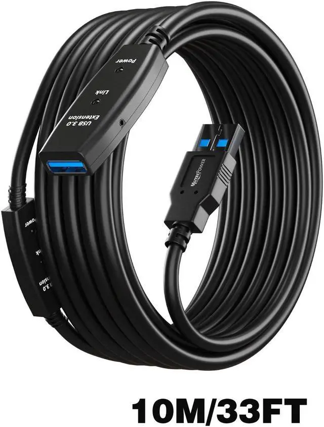Main image of Jansicotek USB 3.0 Active Extension Cable (33 Feet) A-Male to A-Female USB Repeater with Signal Booster for Oculus Rift, Quest Link, Xbox 360 Kinect, Playstation, Printer, Webcam
