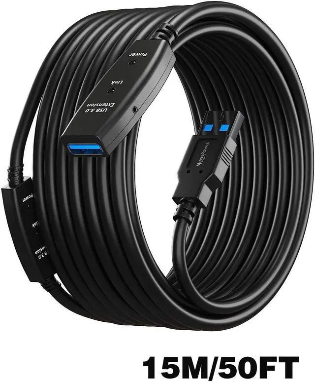 Main image of Jansicotek USB 3.0 Active Extension Cable (50 Feet) A-Male to A-Female USB Repeater with Signal Booster for Oculus Rift, Quest Link, Xbox 360 Kinect, Playstation, Printer, Webcam