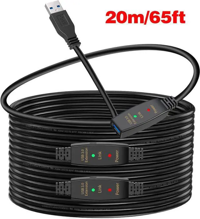 Main image of USB Extension Cable 65 Feet (20 Meter) USB 3.0 Active Cable Repeater Cable Type A Male to A Female with Built-in Signal Booster Chips for Printer, Xbox, Webcam, VR, Hard Drive, USB Hub and More