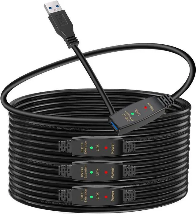 Main image of Jansicotek USB 3.0 Active Extension Cable 100 Feet with 5V Power Cable, USB 3.0 Extender Male to Female Cord with Built-in Signal Booster Chips for Xbox, PS4, USB Printer, Mouse, Keyboard, etc