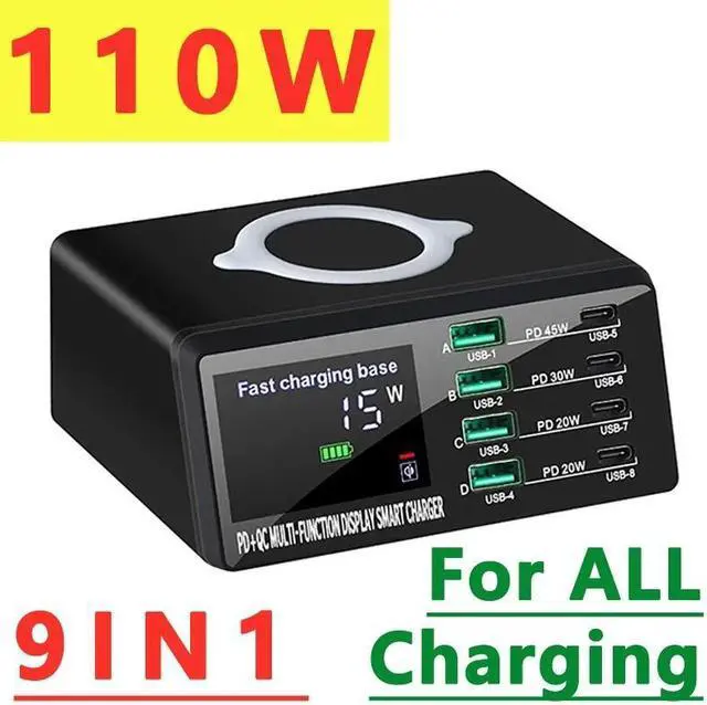 Main image of Jansicotek 110W Multiport USB Fast Charging Station 8 Port Travel/Portable Charger Hub USB C Charger Block with 4 USB C & QC 4 USB A and Wireless Charging for Cell Phone, Tablet, Multiple Devices