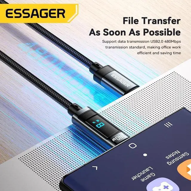 Alt view image 5 of 7 - Jansicotek [1-Pack 3.3ft] USB C to USB C Cable 5A PD 240W C to C Super Fast Charging,LED Display USB C Charging Cable 480Mbps Data Nylon Braided Charge Cable for Samsung Galaxy iPad MacBook