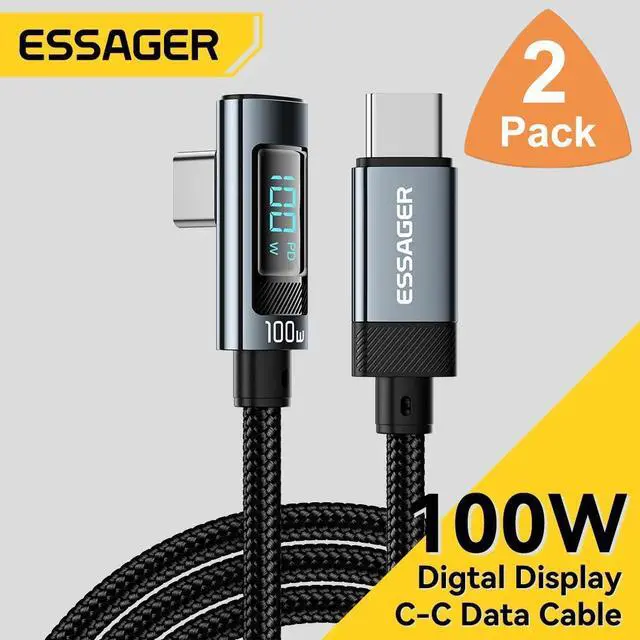 Main image of Jansicotek 100W L Shape USB C to USB C Cable 2-Pack 6.6FT Type C Fast Charging Cable with LED Display Compatible with MacBook Pro 2022, iPad Pro 2022, iPad Air 5, Samsung Galaxy, Pixel, PS5, Switch