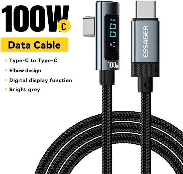 Main image of Jansicotek USB C Cable with LED Display, 1-Pack 6.6FT Nylon Braided Right Angle USB C to USB C Cable, 100W PD Fast Charging Type-C Cable for lPad Mini/Air/Pro, MacBook Pro, Samsung Galaxy, Pixel