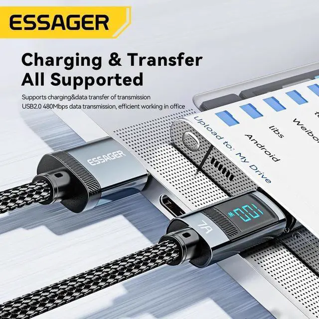 Alt view image 7 of 7 - Jansicotek USB A to USB C Cable, 7A 100W Fast Charging USB C Cable Nylon Braided Charger Cord Type C Cable for Samsung S21 S20 iPad Pro Google Pixel LG (3.3FT, 1-PACK)