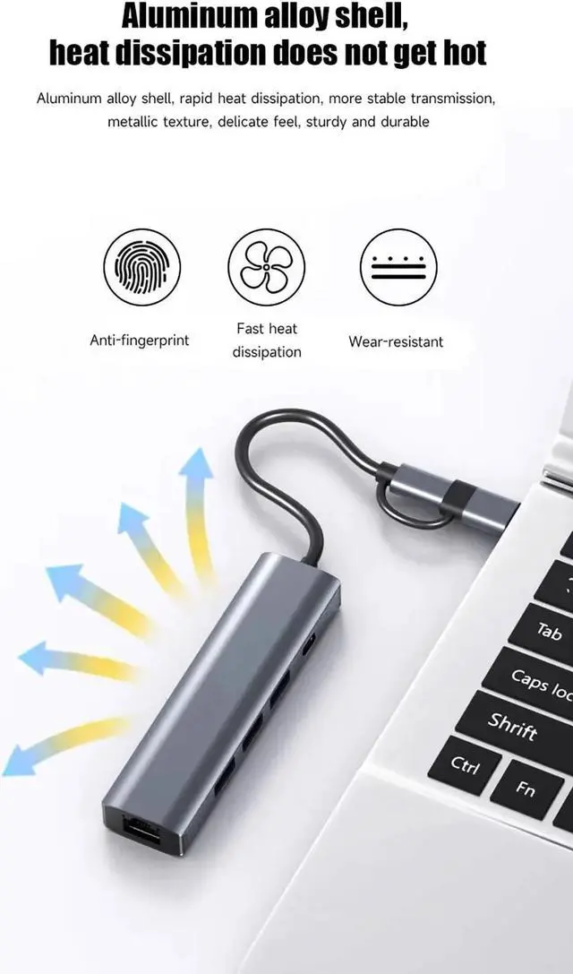 Alt view image 7 of 7 - Jansicotek USB Hub with RJ45 1Gbps Ethernet Port Slim Multiple Ports 5-in-1 USB Splitter for MacBook Air 2017 iMac Acer HP Surface Dell Lenovo Chromebook Windows macOS Linux Laptop