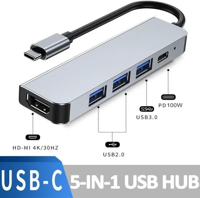 Alt view image 2 of 7 - Jansicotek USB C Hub, 5 in 1 USB C to 4K HDMI Splitter, 3*USB 3.0(5Gbps), 4K HDMI Port, PD 100W Charging, for iPad Pro MacBook Pro Laptops and More