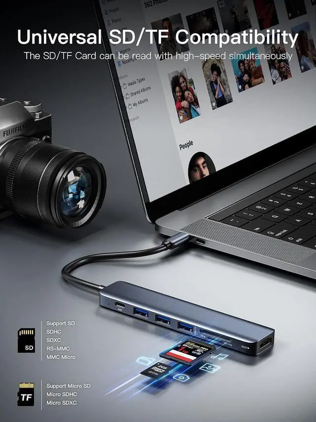 Alt view image 6 of 7 - Jansicotek 7 in 1 USB C to HDMI Adapter 4K@30Hz with 100W PD Charging, USB 3.0, 2 USB-A, SD/TF Card Reader Compatible with Mac M1, M2, M3, iPad, iPhone 15 Pro/Pro Max, More Type C Devices