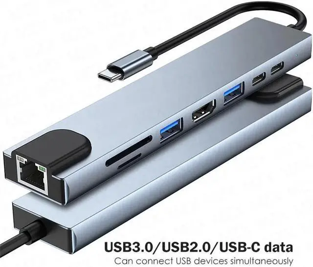 Main image of Jansicotek USB C Hub, 8 in 1 USB Adapter,USB C Splitter with 4K HDMI, USB-A 3.0&2.0 Ports, TF/SD Card Reader, USB-C, 100W PD,10/100M Ethernet Adapter for Laptop and PC Computer