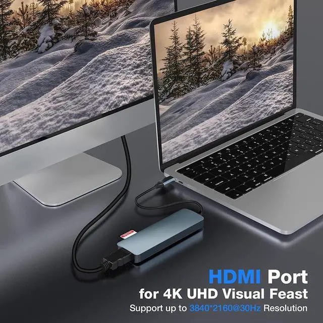 Alt view image 3 of 7 - Jansicotek 6 in 1 USB C to HDMI Adapter 4K@30Hz with 100W PD Charging, USB 3.0, USB 2.0, SD/TF Card Reader Compatible with Mac M1, M2, M3, iPad, iPhone 15 Pro/Pro Max, More Type C Devices