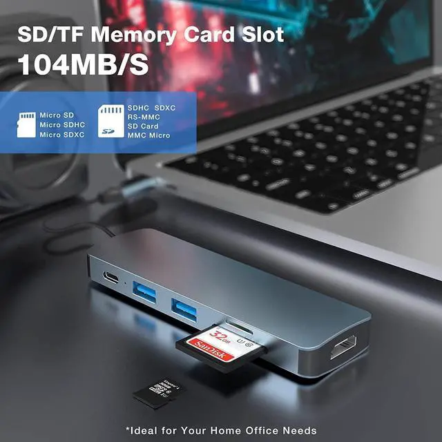 Alt view image 6 of 7 - Jansicotek USB C Hub, USB Hub to HDMI Multiport USB C Dongle Adapter 6 in 1 with 4K HDMI Output, USB A 3.0&2.0Ports,SD/Micro SD Card Reader,100W PD,Compatible with MacBook Pro Air and More Type C