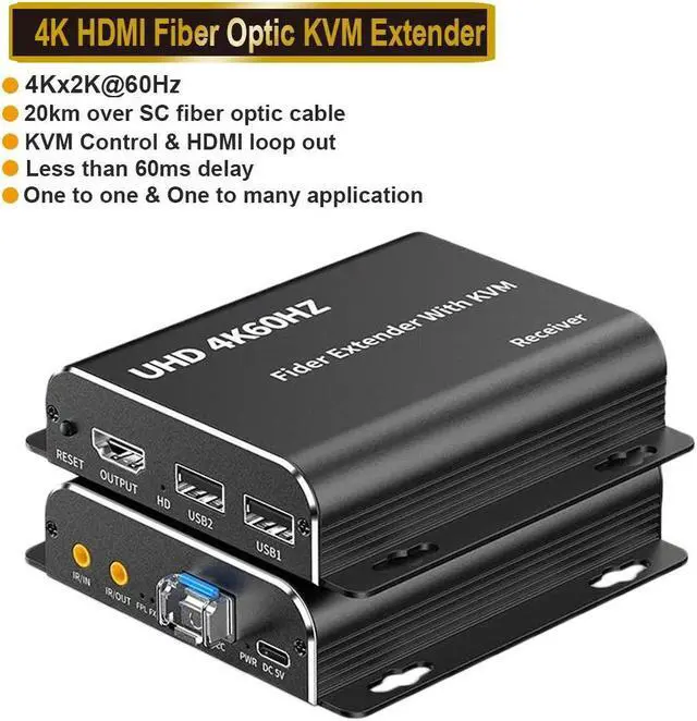 Main image of Jansicotek 4K 60Hz HDMI to Fiber Optic Converter 1080P 120Hz HDMI Fiber Optic Video Extender KVM USB Loop to HDMI Fiber Transmitter and Receiver Kit