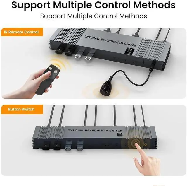 Alt view image 6 of 7 - Jansicotek 4K 120Hz HDMI + DisplayPort KVM Switch 2 Monitors 2 Computers, 2 Port Monitors Switcher for 2 Computers Share 2 Monitors and Keyboard Mouse with USB3.0 Port,8K@60 Resolution