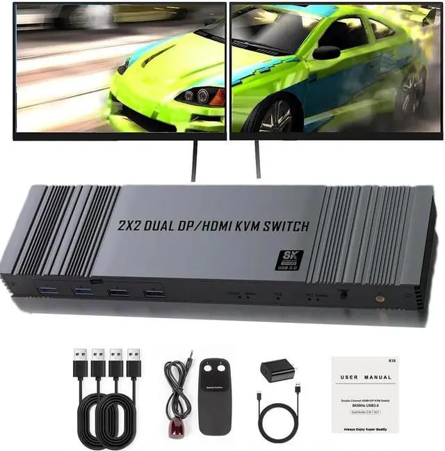 Main image of Jansicotek 4K 120Hz HDMI + DisplayPort KVM Switch 2 Monitors 2 Computers, 2 Port Monitors Switcher for 2 Computers Share 2 Monitors and Keyboard Mouse with USB3.0 Port,8K@60 Resolution