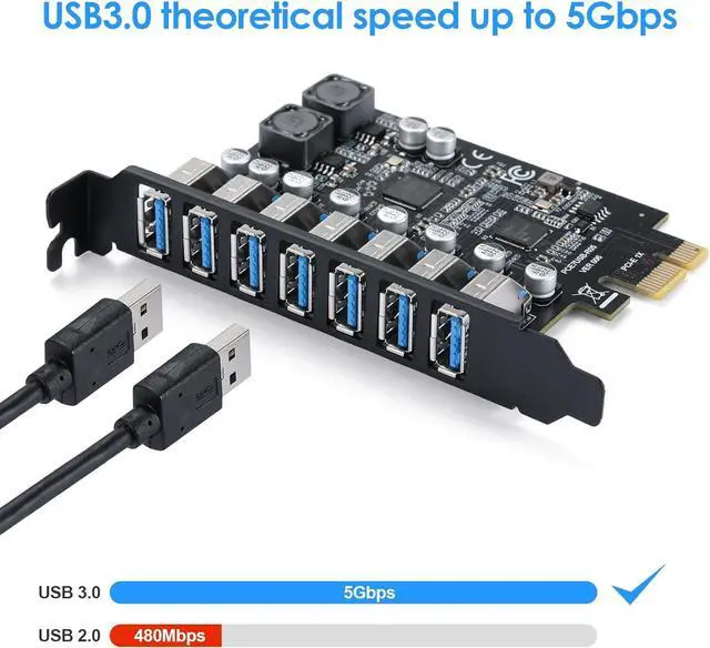 Alt view image 3 of 8 - Superspeed 7 Ports PCI-E to USB 3.0 Expansion Card - PCI Express(PCIe) Expansion Card USB Card for Desktop PC Support Win XP Win7 Win 8 Win 10 Win 11 Linux