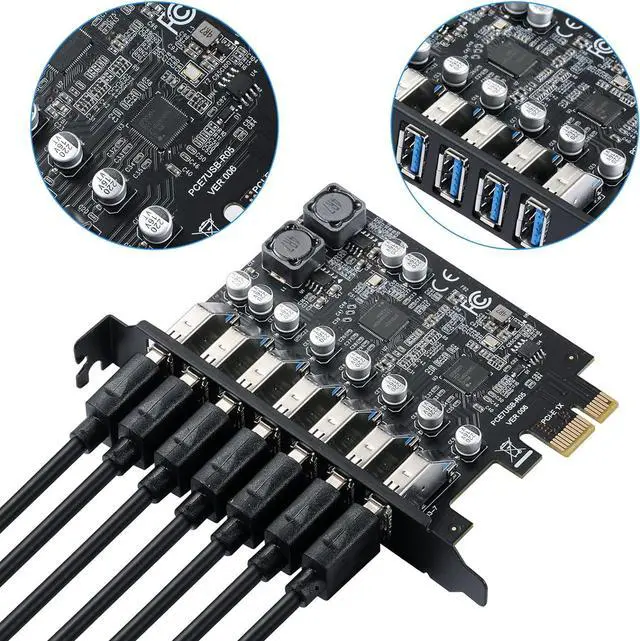 Alt view image 5 of 7 - Pcie USB Card Pcie USB 3.0, 7 Port Pcie Expansion Card 7 Ports USB 3.0 5Gbps High Speed Transmission Stable Power USB 3.0 Front Expansion Card