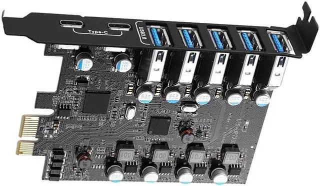 Main image of Jansicotek Superspeed 7 Ports PCI-E to USB 3.0 Expansion Card - (2X USB C - 5X USB A) - PCI Express(PCIe) Expansion Card USB Card for Desktop PC Support Win XP Win7 Win 8 Win 10 Win 11 Linux
