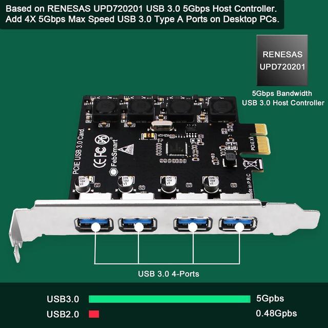 Alt view image 6 of 7 - Jansicotek 4 Ports USB 3.0 PCI Express Card PCIe to 4 Ports, 5Gbps High Speed USB3.0 PCI-EX1 X4 X8 X16 Adapter Converter for Desktop PC, for for XP, for WIN7, for WIN8, for WIN8.1, WIN10
