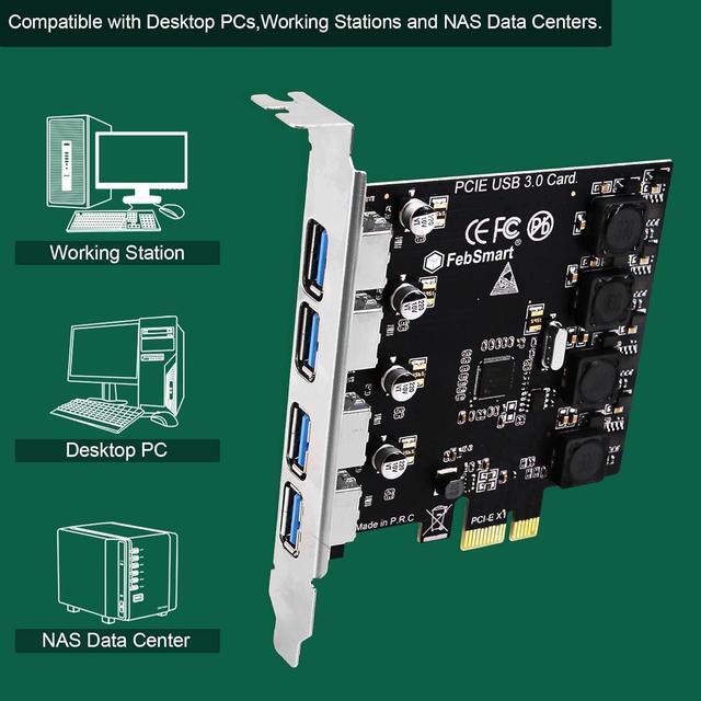 Alt view image 5 of 7 - Jansicotek 4 Ports USB 3.0 PCI Express Card PCIe to 4 Ports, 5Gbps High Speed USB3.0 PCI-EX1 X4 X8 X16 Adapter Converter for Desktop PC, for for XP, for WIN7, for WIN8, for WIN8.1, WIN10