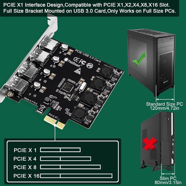 Alt view image 4 of 7 - Jansicotek 4 Ports USB 3.0 PCI Express Card PCIe to 4 Ports, 5Gbps High Speed USB3.0 PCI-EX1 X4 X8 X16 Adapter Converter for Desktop PC, for for XP, for WIN7, for WIN8, for WIN8.1, WIN10