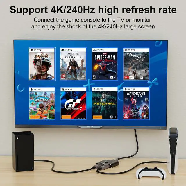 Alt view image 6 of 7 - Jansicotek DP 2.0 DisplayPort 16K Converter Switcher Adapter Bi-directional Splitter DP for PC/Monitor, Bidirectional 1in 2 Out(Splitter) or 2in 1out(Switcher), Support 16K@60Hz /8K@60Hz/ 4K@240Hz